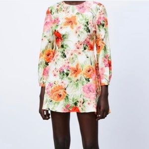 Zara Open Back Floral Linen Dress